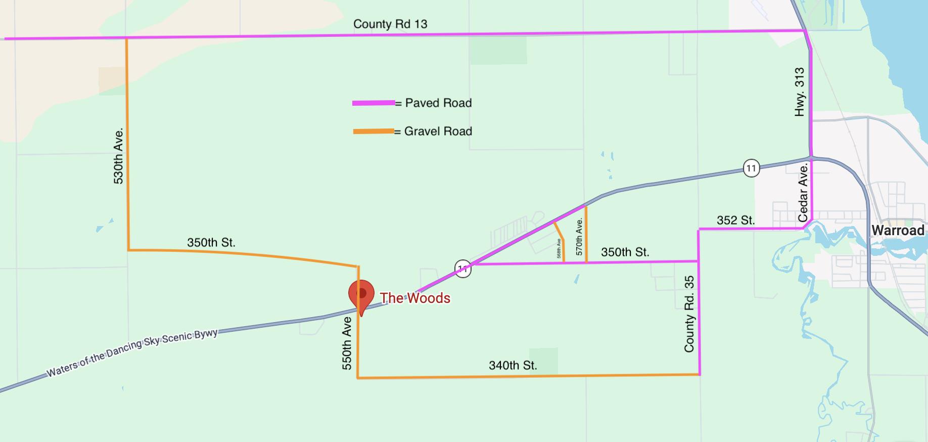 Alternate routes map to The Woods Goods