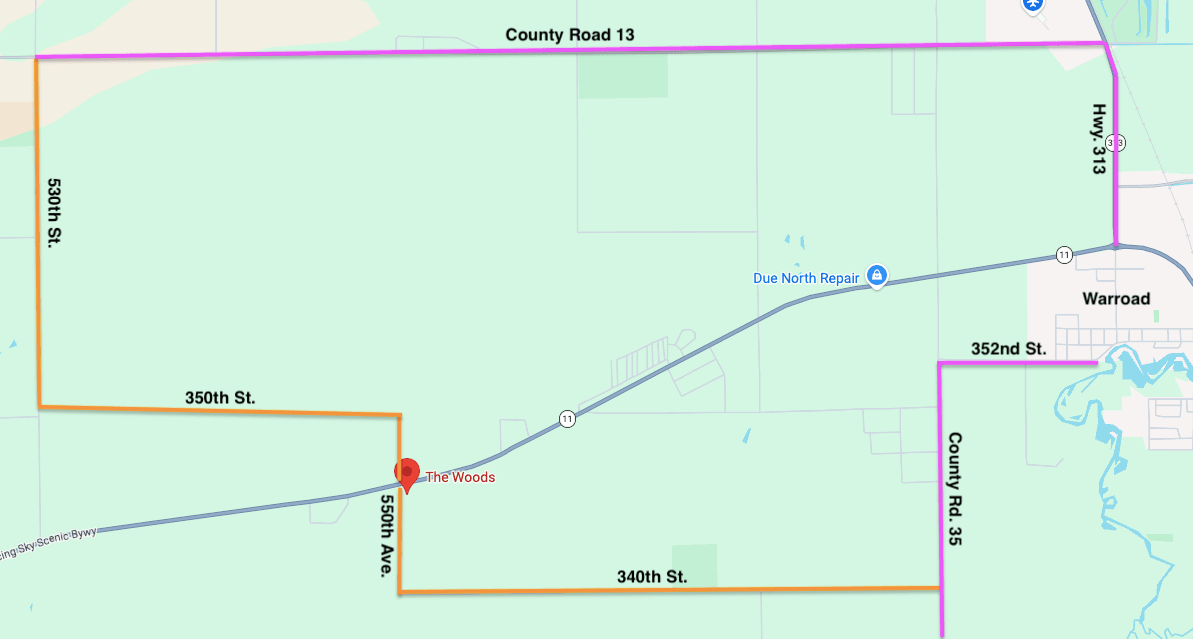Alternate routes map to The Woods Goods