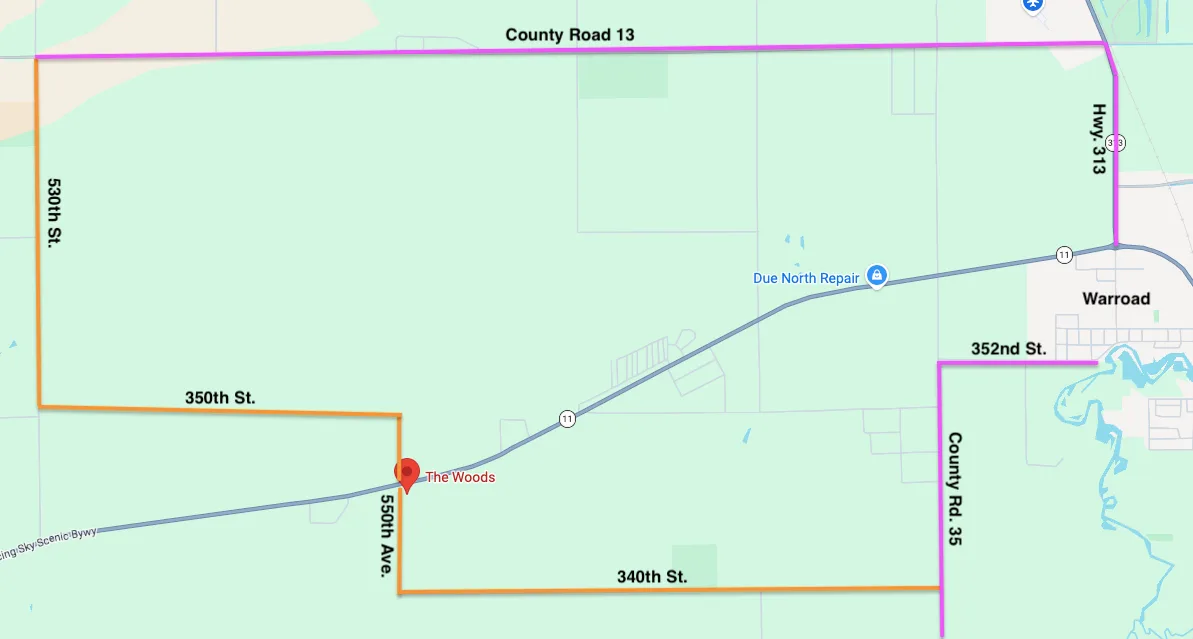 Alternate routes map to The Woods Goods