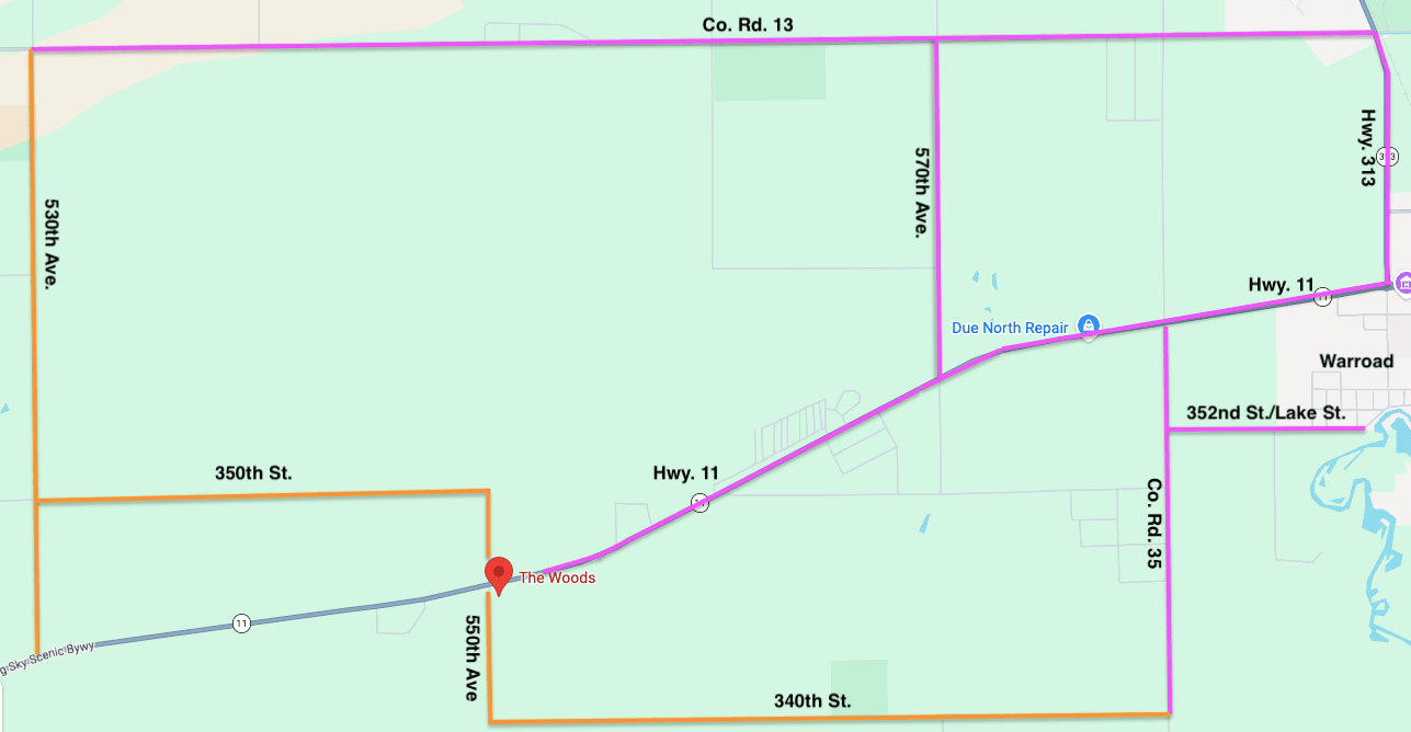 Alternate routes map to The Woods Goods