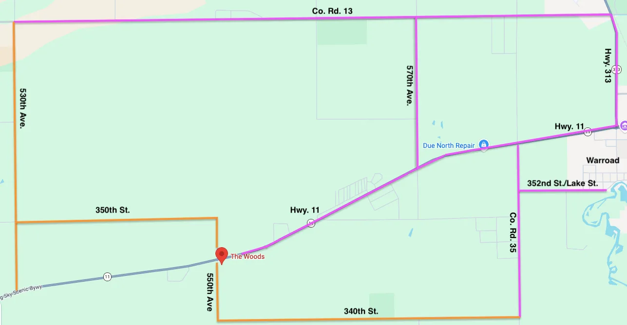 Alternate routes map to The Woods Goods