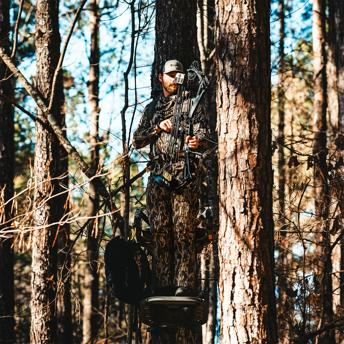 Outdoor hunting equipment in a woodland setting